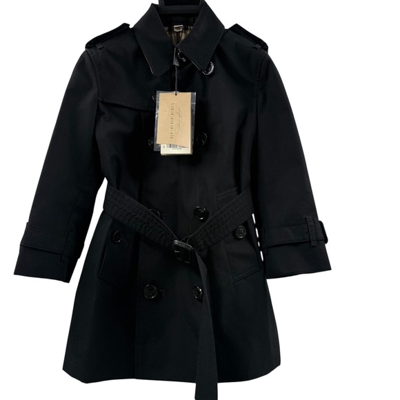 Girl's Burberry Mayfair Cotton Trench Coat Classic Check‎ Lined Black Size 4Y - Picture 1 of 14